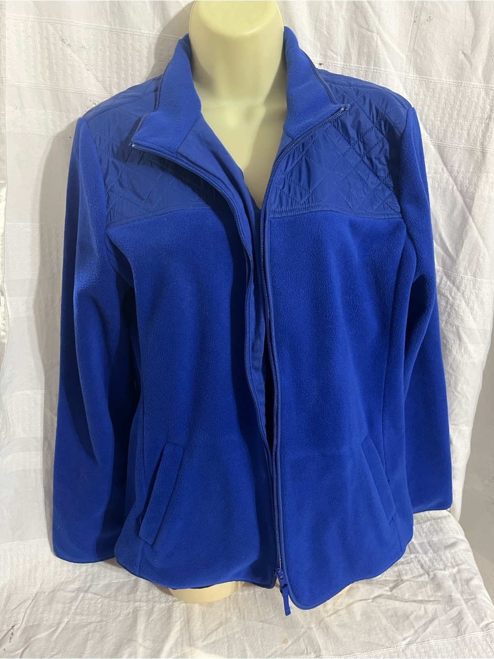 Talbots Royal Blue Full-Zip Puffer-Panel Fleece Jacket